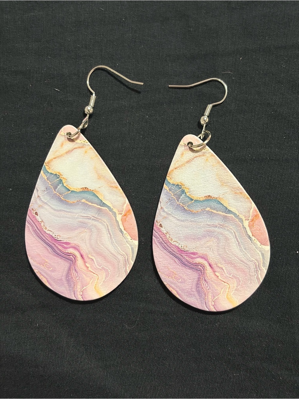 Pastel Marble Teardrop Earrings - Pink & Purple